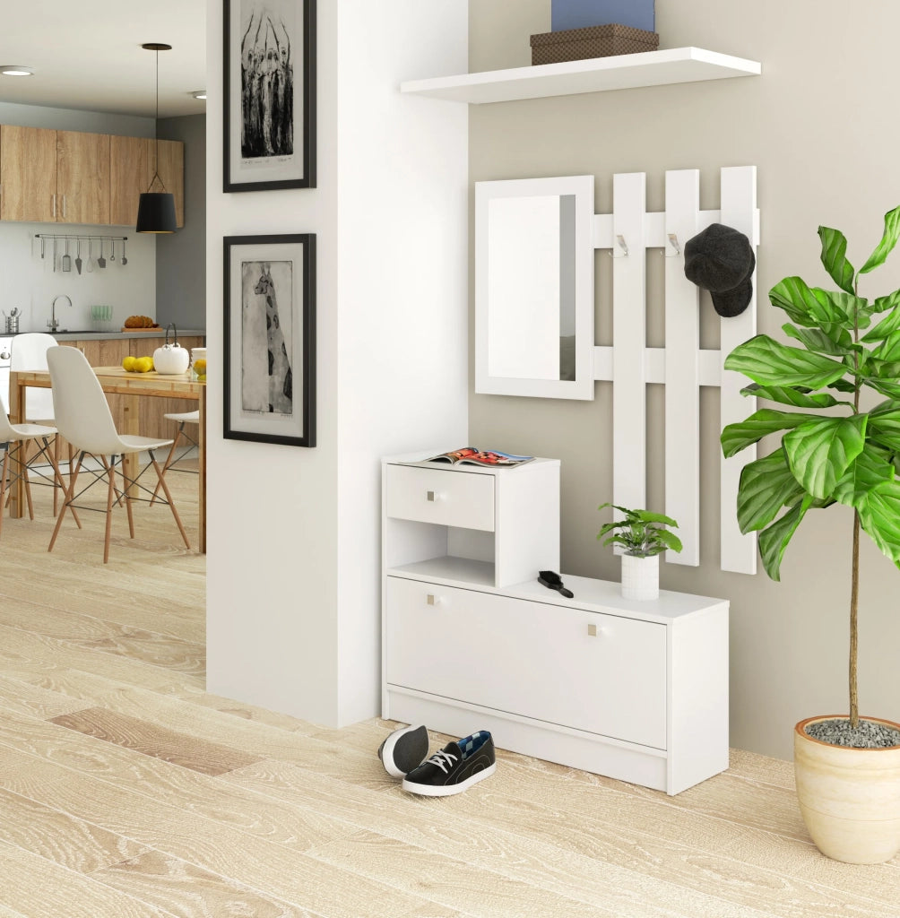 Scarpiera con appendiabiti AKORD Bianco 90 cm 1 anta 1 cassetto 90x25x170 cm