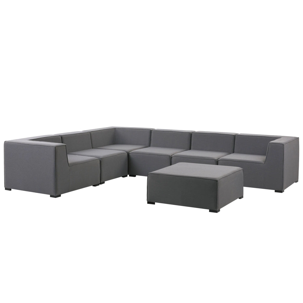 Set divano ad angolo per interni ed esterni con rivestimento in tessuto grigio a 7 posti con divano da giardino ottomana destro