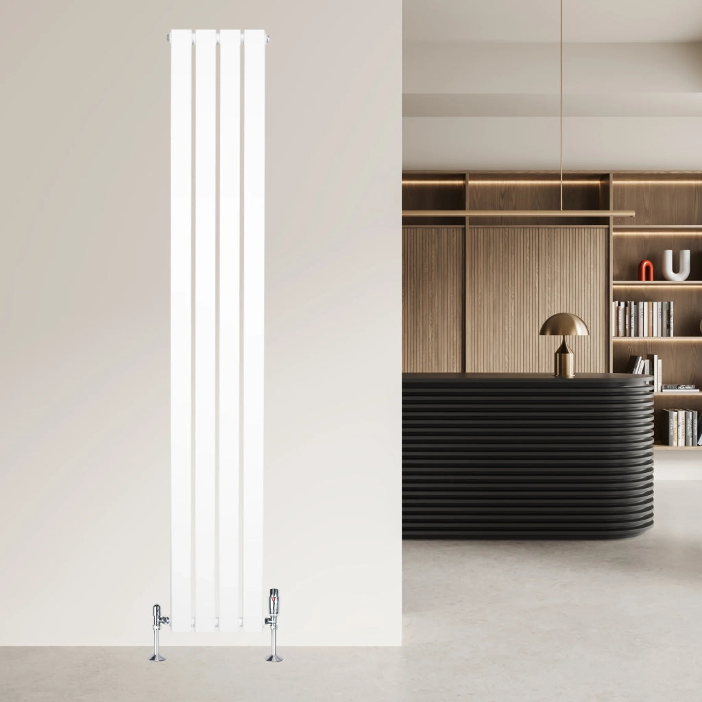 Radiatore Verticale 1800 x 280 mm con Valvole TRV Bianco