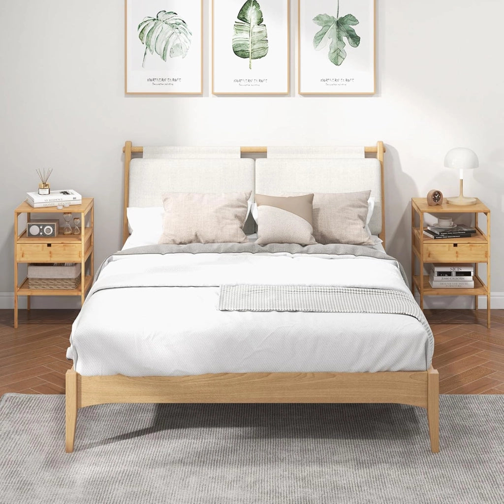 Set di 2 comodini in bambù, comodino con cassetto, 3 ripiani, comodino da letto, punta da divano, semplice e moderno, a 3 livelli, tavolino per soggiorno, camera da letto, 40 x 40 x 68 cm