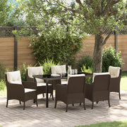 Set da Pranzo da Giardino da 7 Pezzi con Cuscini Marrone Poly Rattan