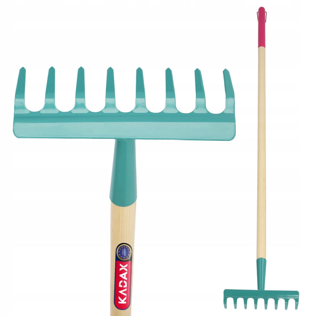 Rastrello per foglie KADAX per giardino, erba, manico in legno, 134 cm, rastrello da donna a 8 punte
