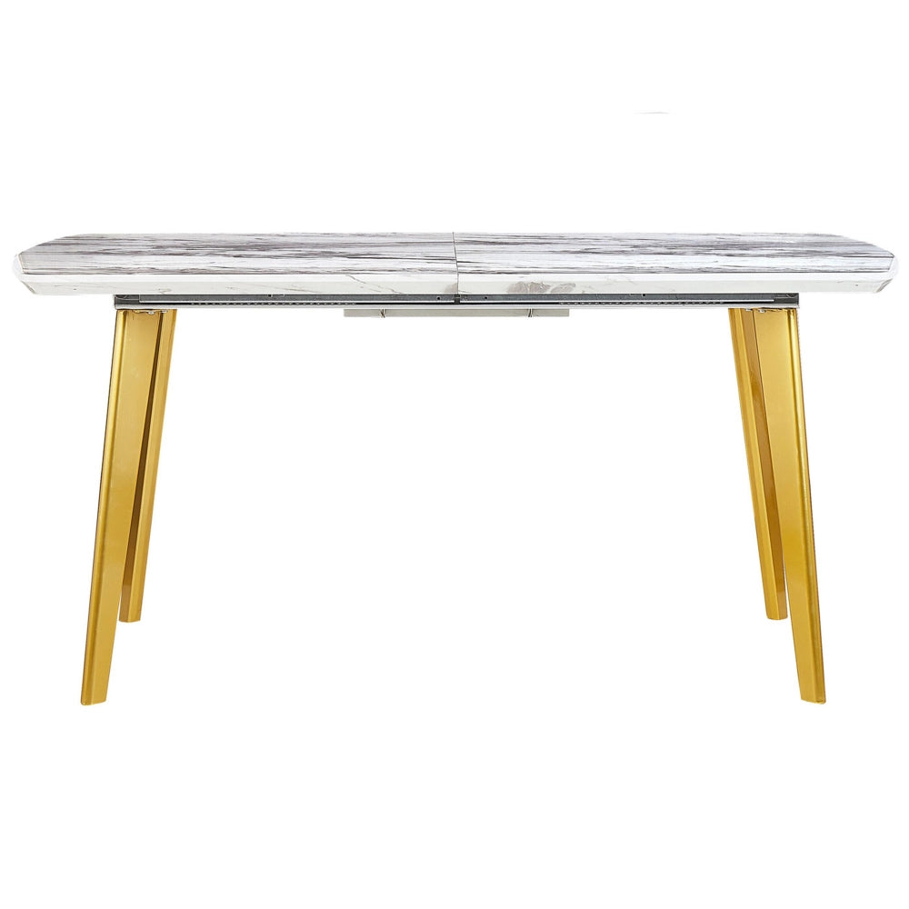 Tavolo da Pranzo MDF Effetto Marmo Gambe Ferro dorato Piano Allungabile Rettangolare 160/200 x 90 cm