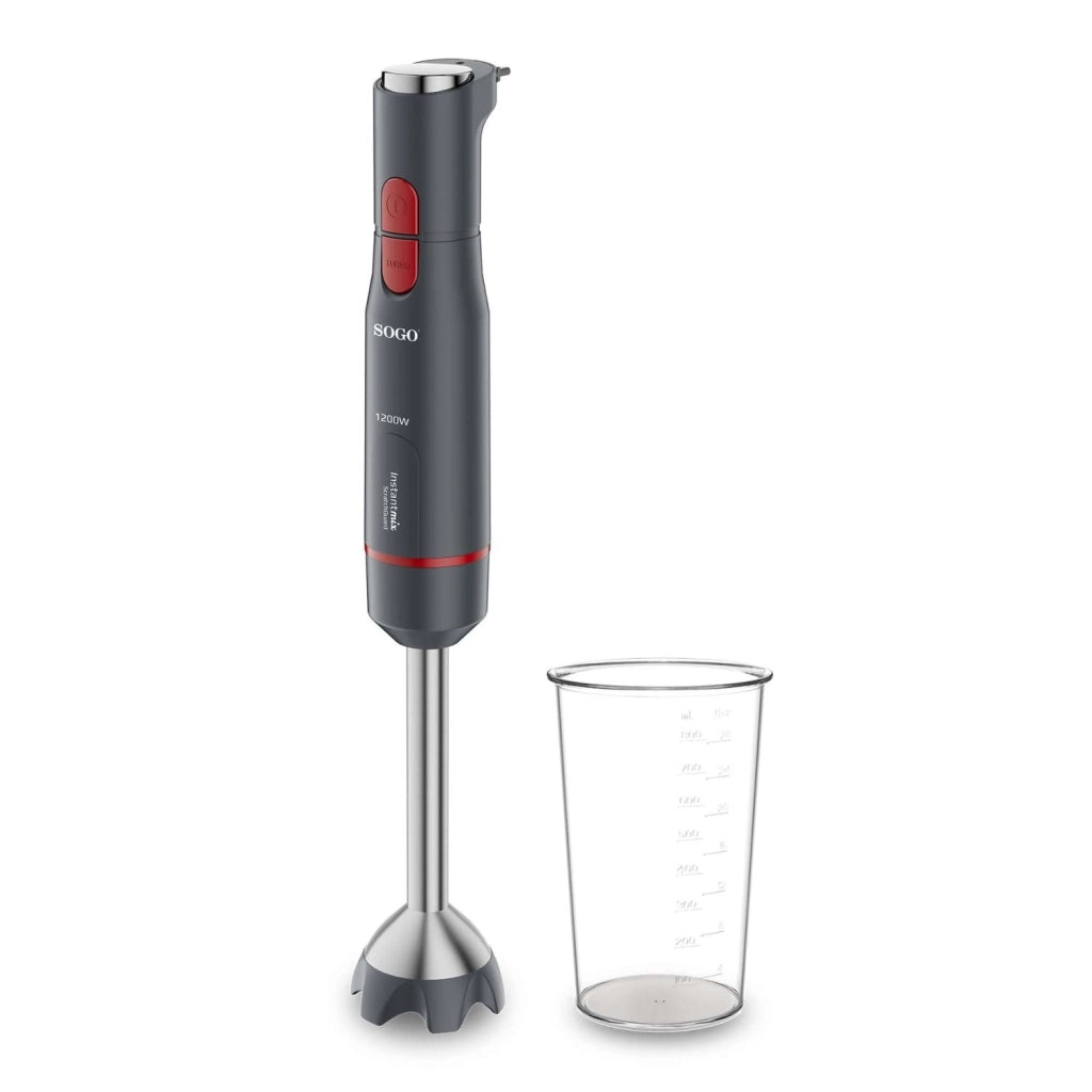 Frullatore a immersione 1200W, 6 lame in acciaio inox rivestite titanio e 21 velocità, con bicchiere 800 ml - Sogo