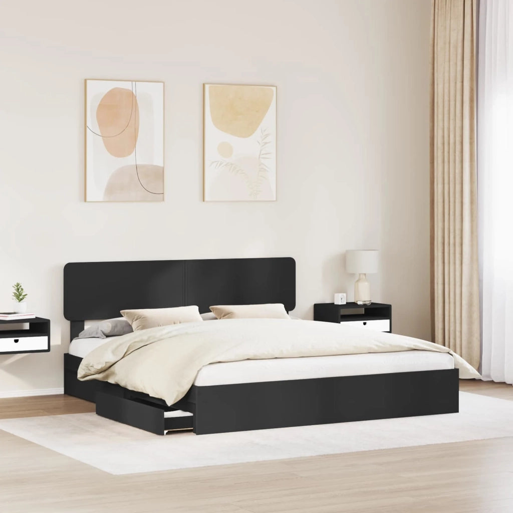 Letto con Contenitore Nero 200 x 200 cm Legno multistrato