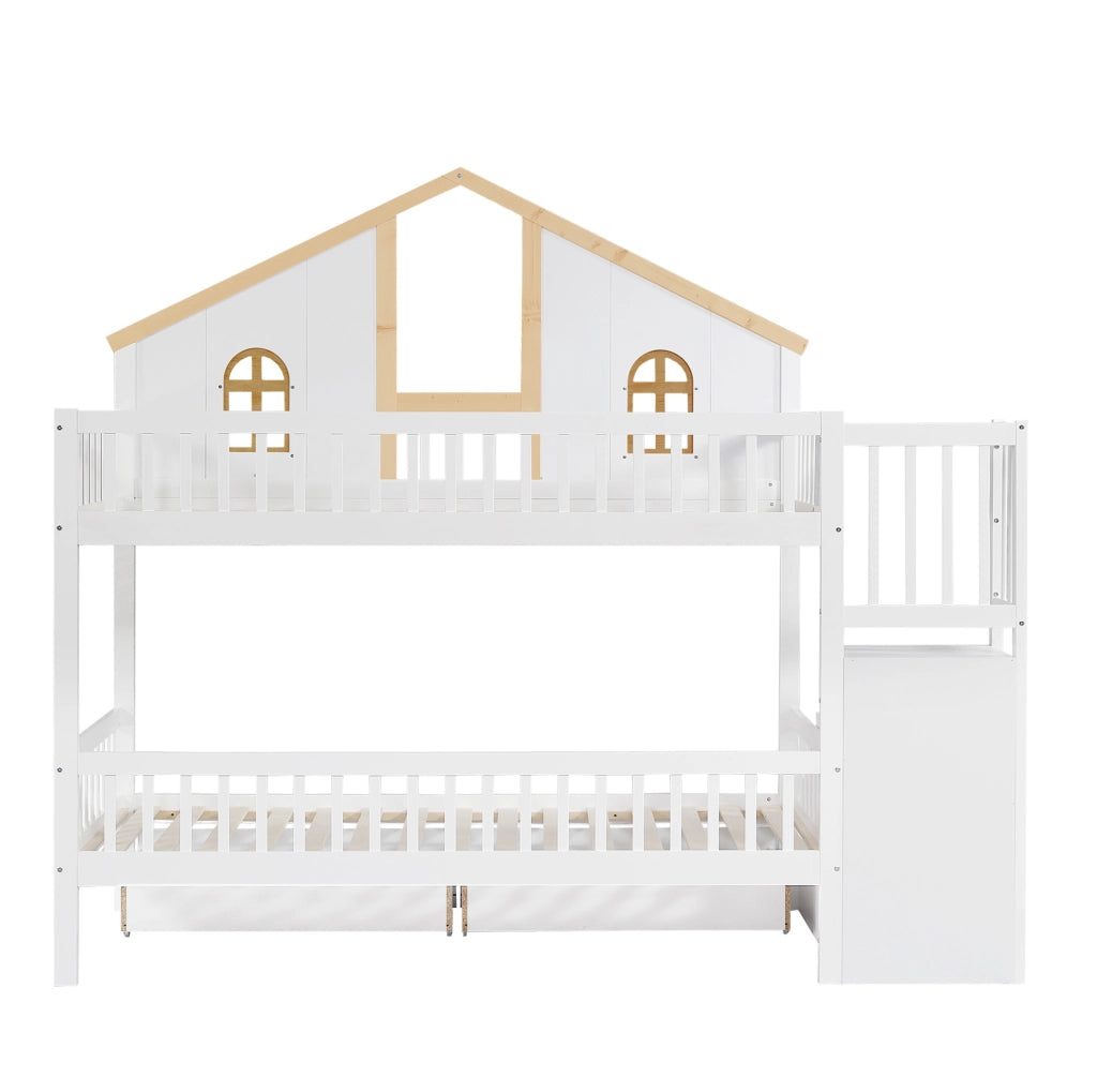 Letto a castello per bambini 90x200 cm bianco e naturale