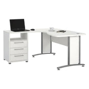 Scrivania Estong, Scrittoio multiuso, Tavolo per ufficio porta PC, Piano di lavoro, 159x150 h75 cm, Bianco e Grigio