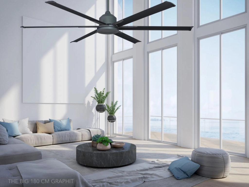 Vam Ventilatore da soffitto industriale a risparmio energetico BIG Wi-Fi Grafite 245 cm con 6 pale in alluminio con telecomando 5 velocità