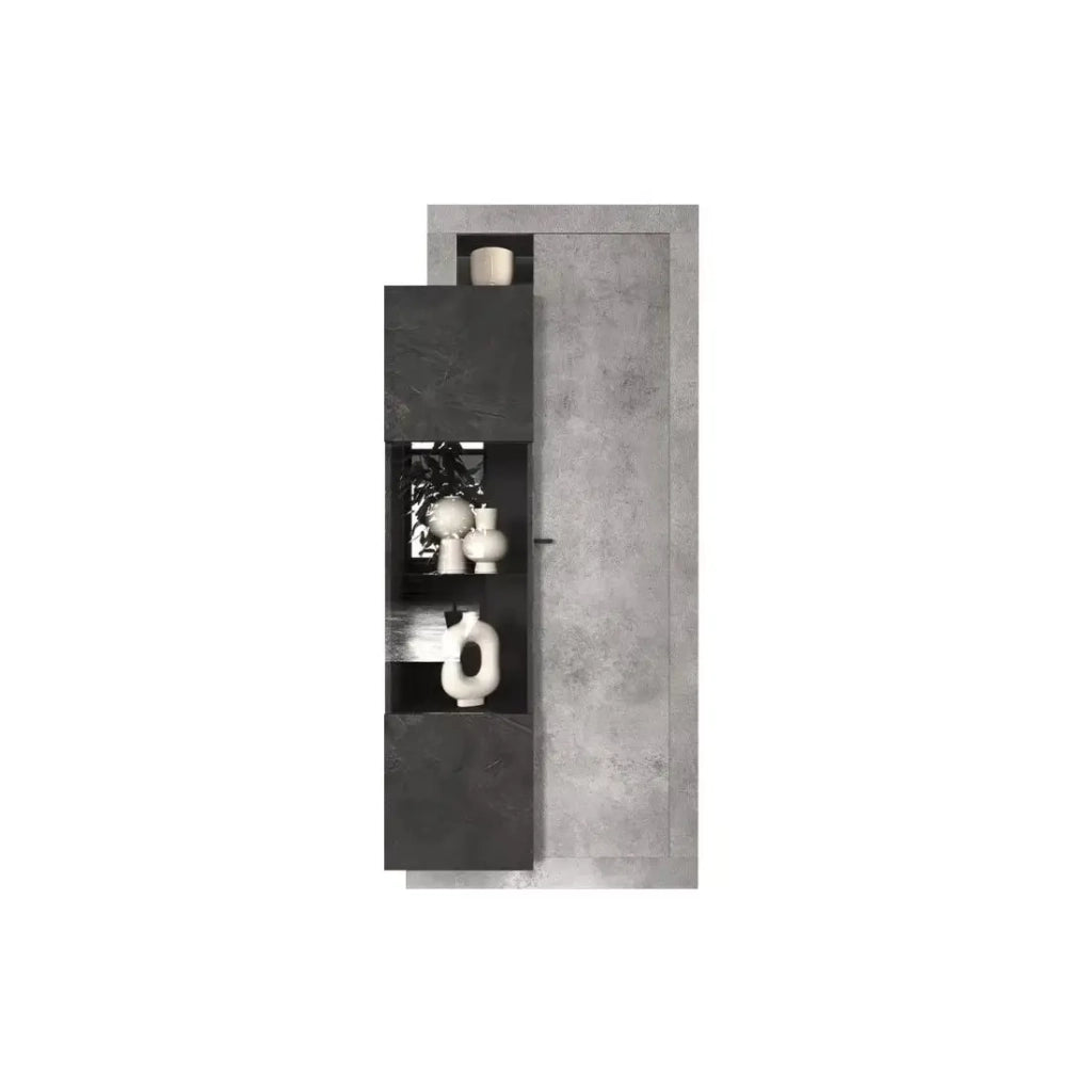 Vetrina design 2 porte collezione DOMI. Colore grigio antracite effetto cemento.