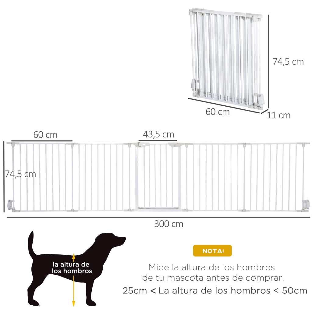 Cancello per Animali 5 Pannelli Pieghevole ¨C zephmum ¨C Bianco 300 cm