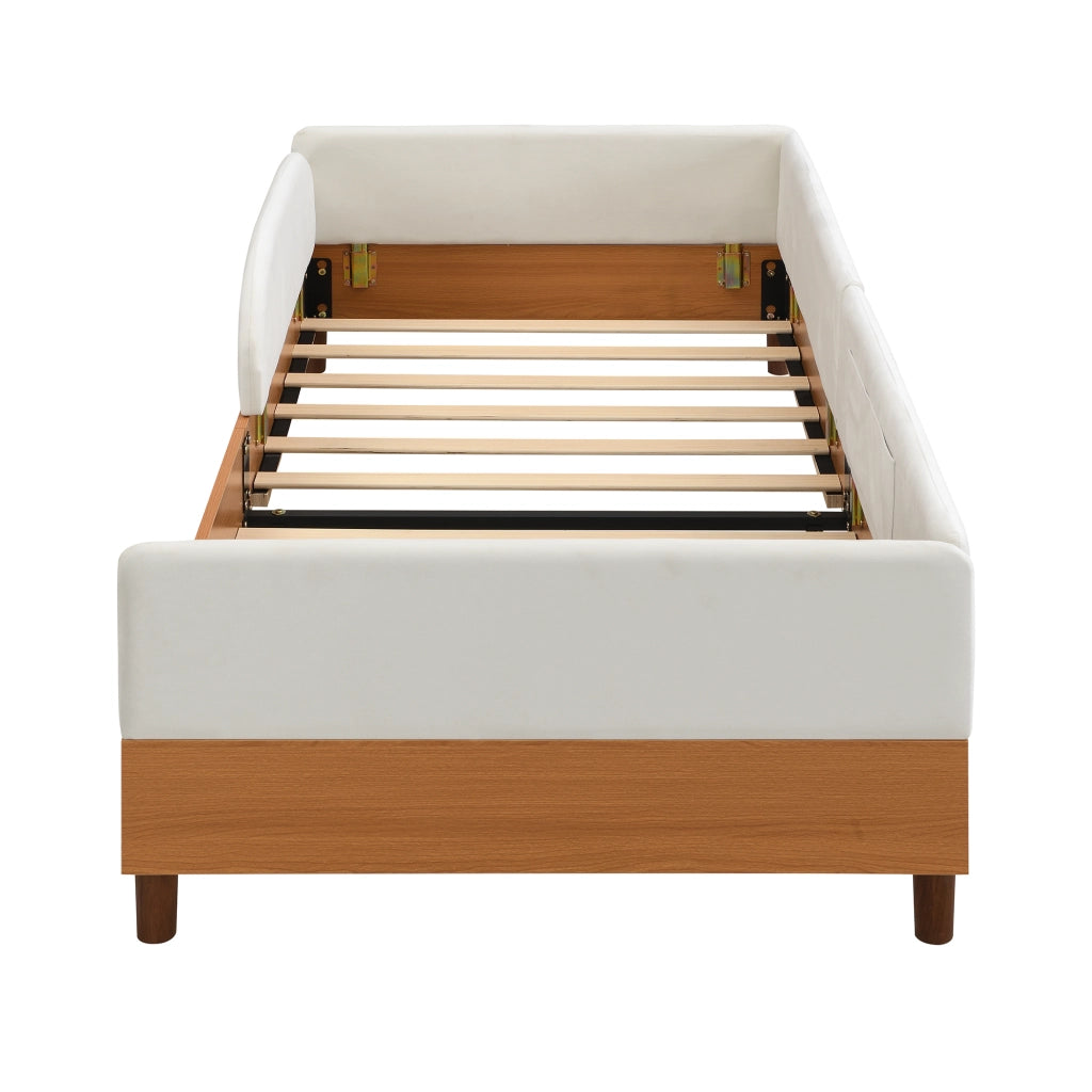 Letto Imbottito Singolo ¨C MINIMAL ¨C Velluto Bianco con Cassetti 90x200