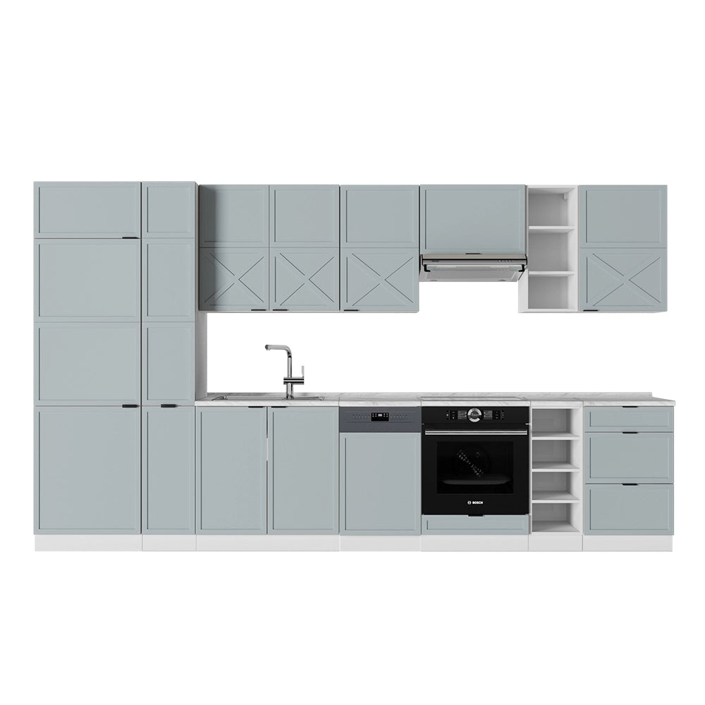 Cucina componibile Fame-Line Blu-grigio chiaro/Bianco 355 cm senza piano di lavoro Vicco