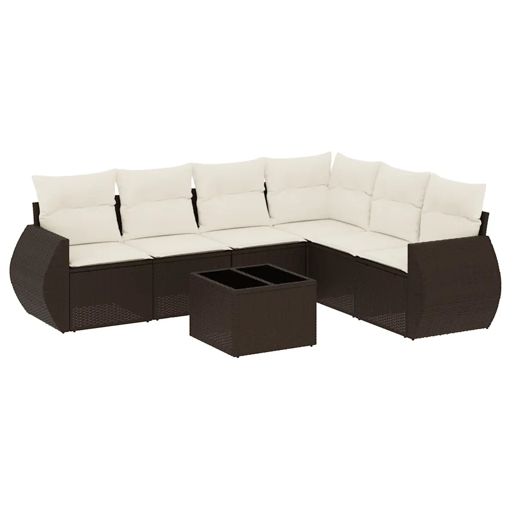 Set Divani da Giardino 7 pz con Cuscini Marrone in Polyrattan 3221422