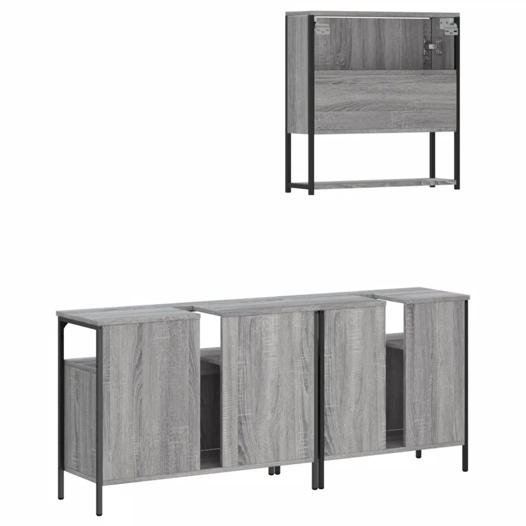 Set Mobili da Bagno | Armadio da bagno 3 pz Grigio Sonoma in Legno Multistrato