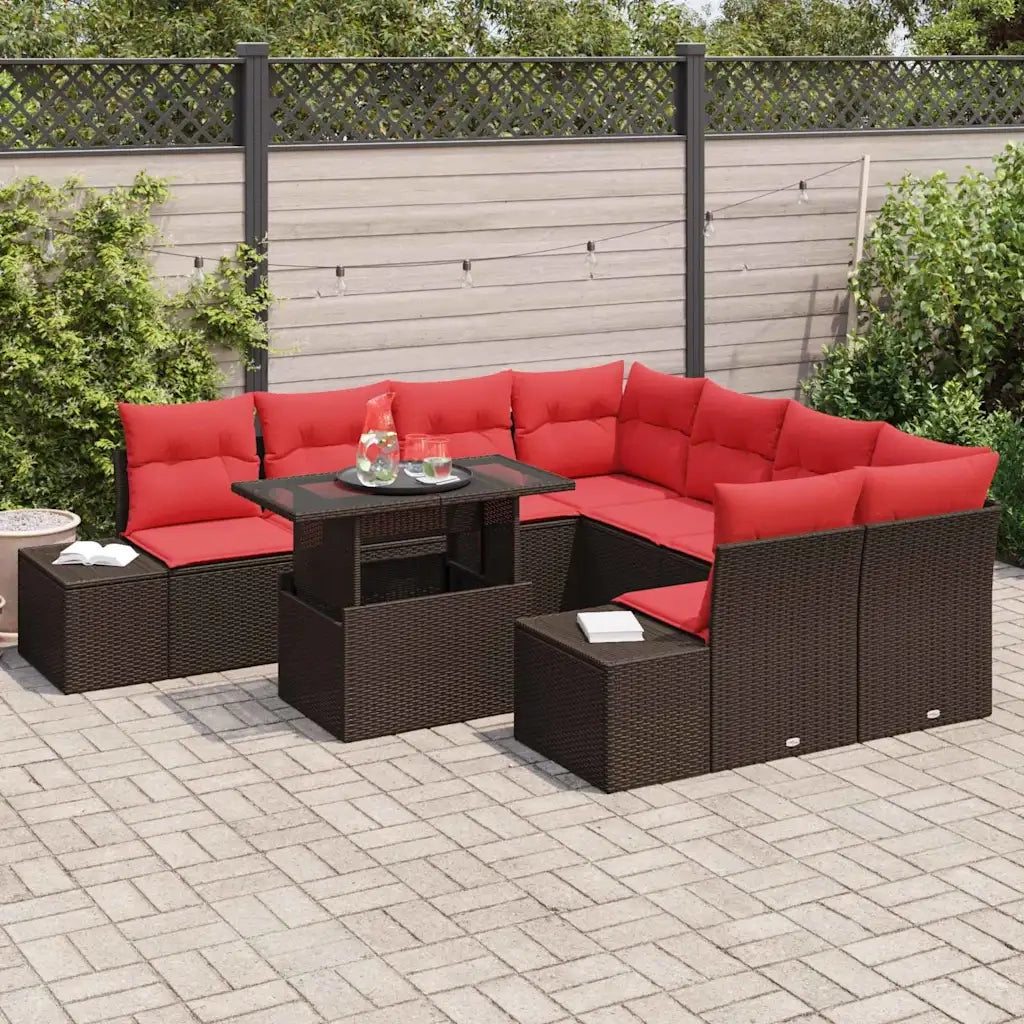 Set Divano da Giardino 9 pz Marrone polyrattan 3357897