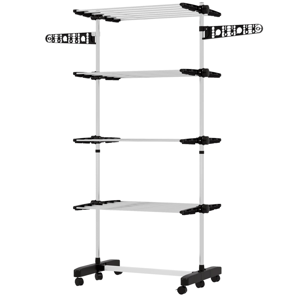 Stendino Verticale con 4 Ripiani Regolabili, in Acciaio e Plastica, 142x55x172 cm, Nero e Argento