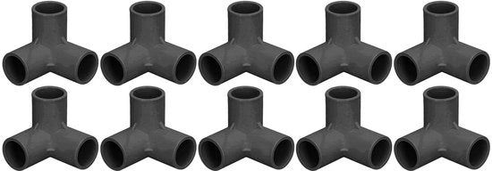 Fittingi 3 vie per tubi PVC - Connettore angolare - 10 pezzi - Nero - T - Ideali per condotte - 25mm diametro interno
