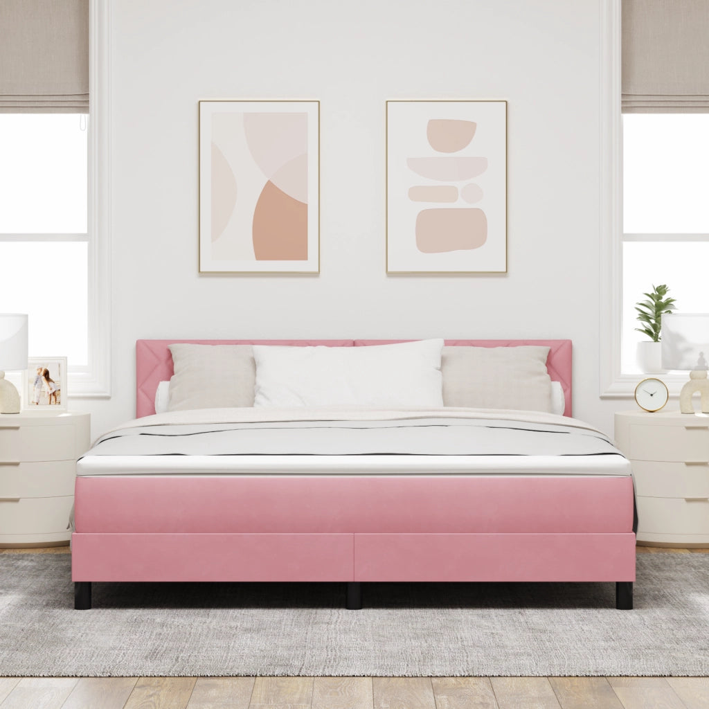 Letto con Rete e Materasso Rosa Super King in Velluto
