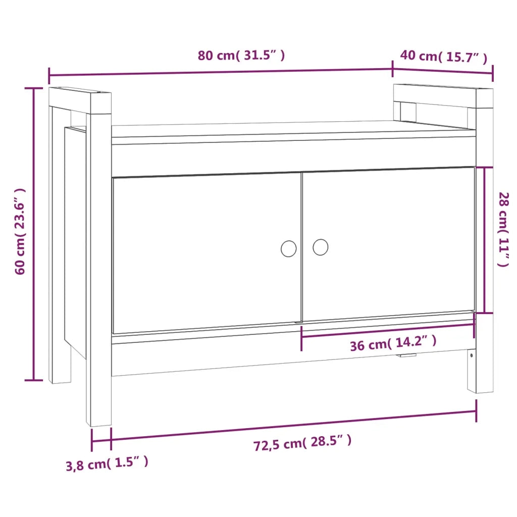 Panca da Ingresso 80x40x60 cm in Legno Massello di Pino
