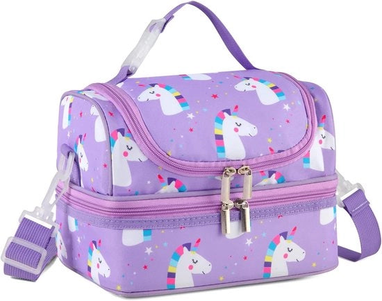 Borsa portatile per bambini con tasche separata - Fodero riciclabile e regolabile con cinturino per scuola e picnic