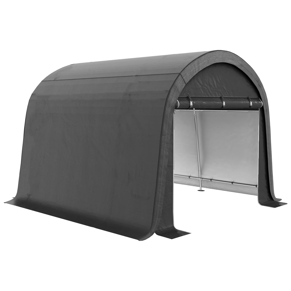 Tenda Deposito 300x300x235 cm Grigia con Telo PE UV, Telaio Zincato e 2 Porte Avvolgibili