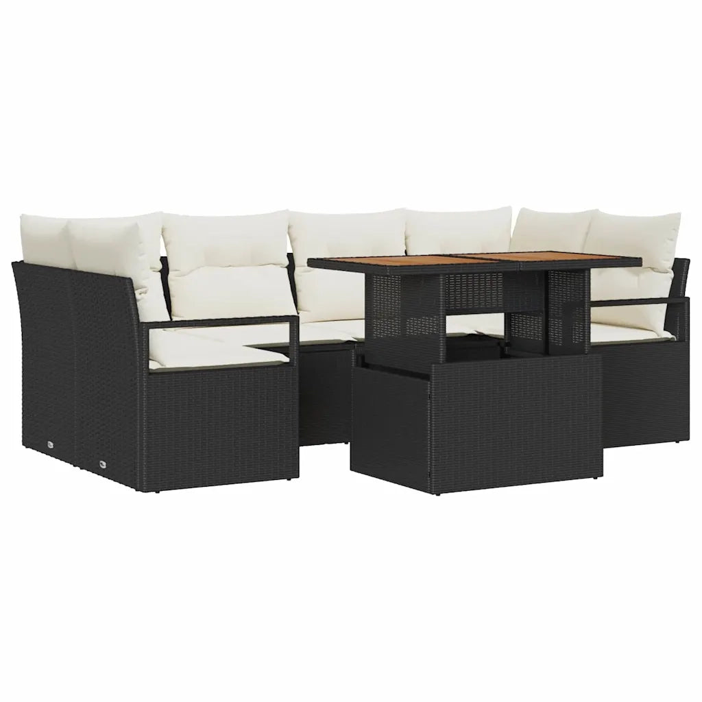 Set Divano da Giardino con archiviazione 7 pcs Nero Poly Rattan