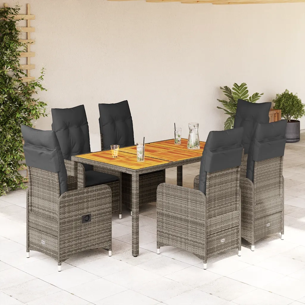 vidaXL Set Bistrò da Giardino 7 pz con Cuscini in Polyrattan Grigio