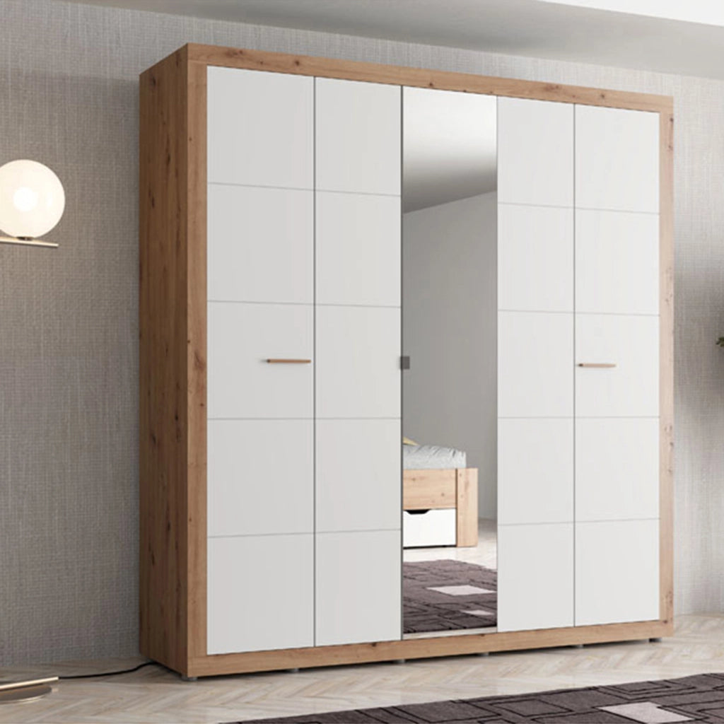 Armadio Camera da Letto Giseny, Guardaroba Grande Appendiabiti, 194x208h cm Bianco Opaco