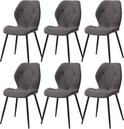 GrandCA HOME Set di 6 Sedie da Pranzo, Sedie da Pranzo Imbottite, Sedie da Cucina Nordiche con Gambe in Metallo, Cuscini in Tessuto a Rombi,Grigio scuro-R