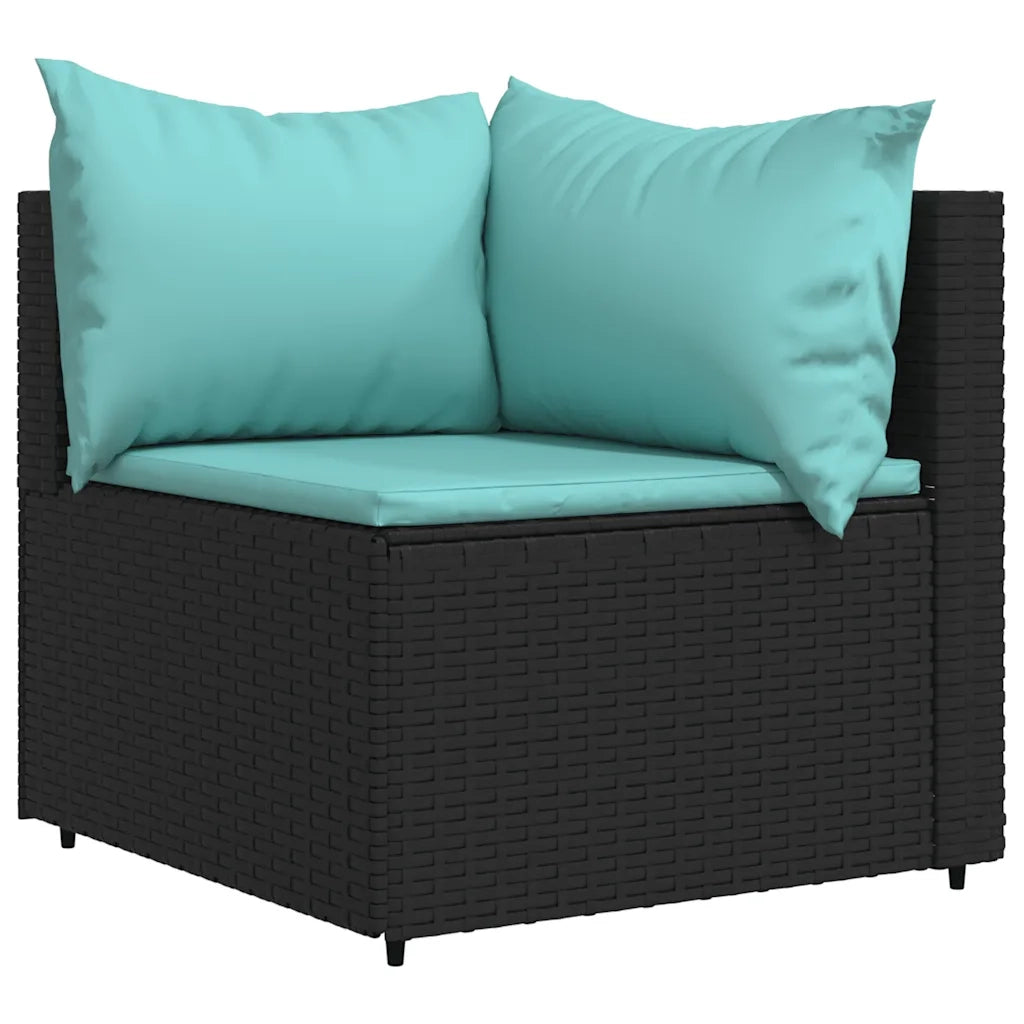 Divano Angolare da Giardino con Cuscini in Polyrattan Nero 319793
