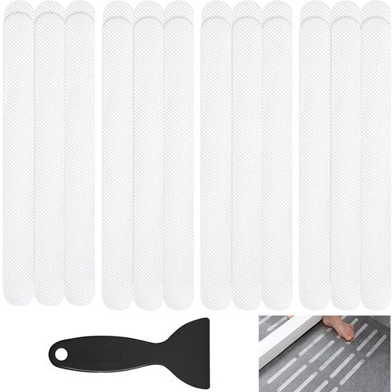 Strisce antiscivolo, 24 pezzi strisce antiscivolo per la doccia, strisce antiscivolo per la vasca da bagno, adesivi antiscivolo 20x2 cm, adesivi trasparenti autoadesivi per la doccia/vasca da bagno con raschietto