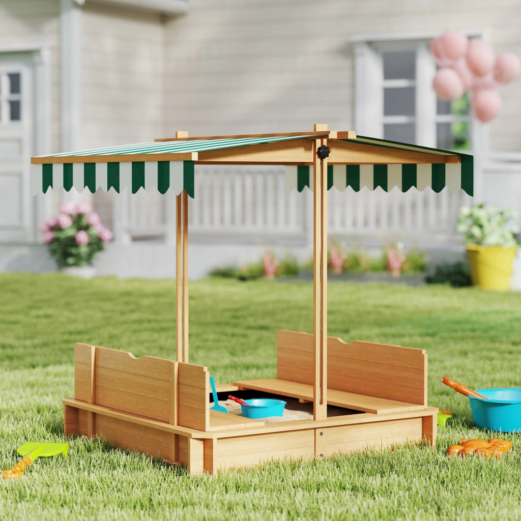 Sandbox per bambini con sedili e coperchio regolabile in altezza ¨C zephmum ¨C 106x106 cm legno chiaro
