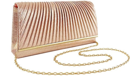 Portafoglio donna con tasca pieghevole glitter per abito da sera portafoglio e portamonete per matrimonio e festa elegante con paillettes, rosé oro