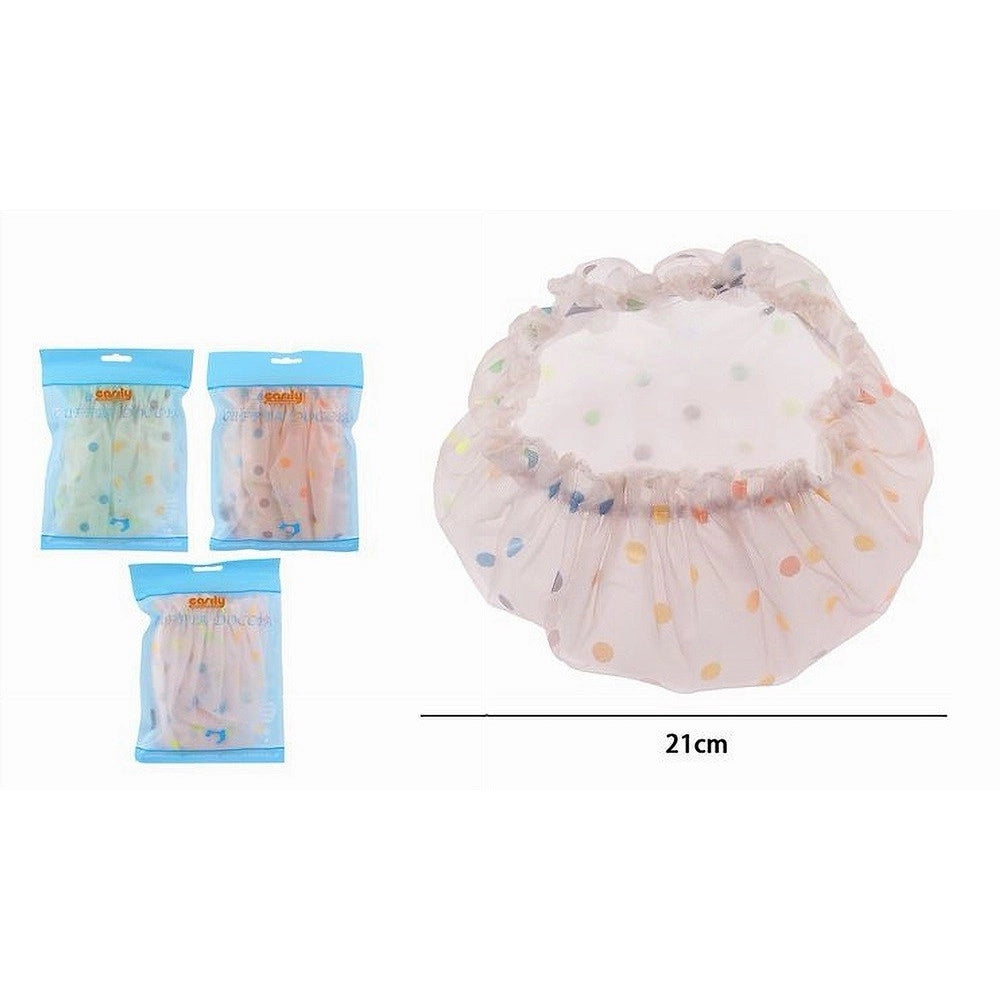 Trade Shop - Set 2 Pz Cuffia Per Doccia Bagno Colorata A Pois Elastico Protegge Capelli 87181 -
