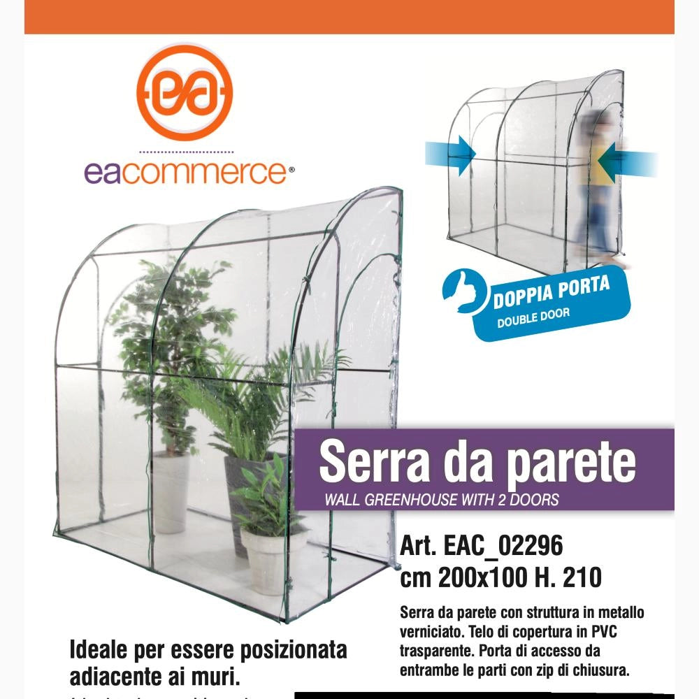 Serra da Giardino a Parete Senza Ripiani con copertura in PVC impermeabile 200x100x210H cm