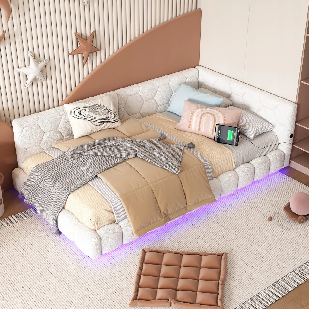Letto a giorno 90x200 - Xylo - 16 colori luce USB-C bianco