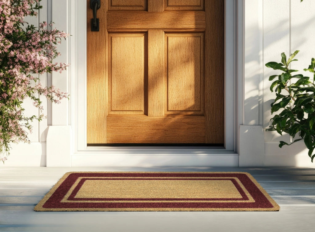  Zerbino Ingresso  In Cocco Naturale Misura XXL Grande Rettangolare 100 x 50 Cm Tappeto Asciugapassi Tappetino Antiscivolo Interno Esterno Porta Entrata Raschiafango - Rosso