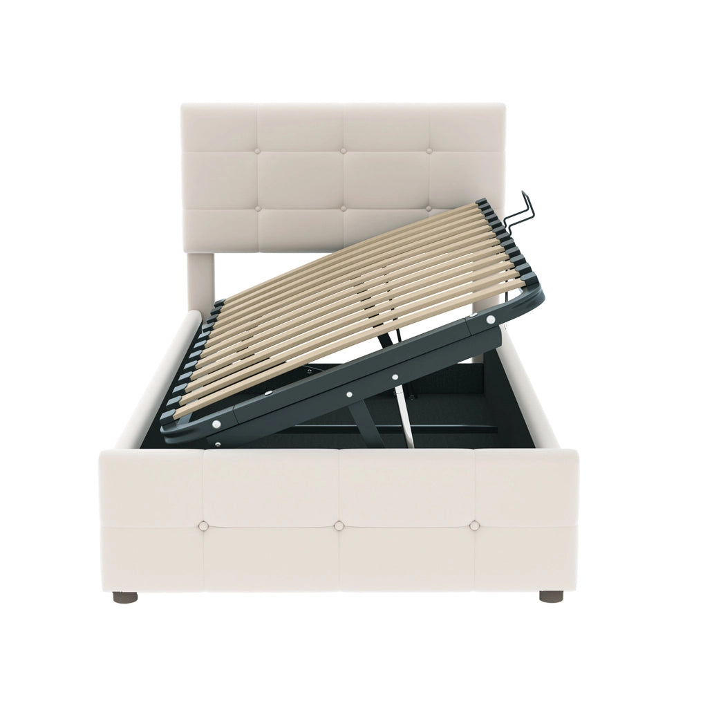Letto imbottito bambini 90x200 cm; contenitore idraulico; velluto beige (Senza materasso)