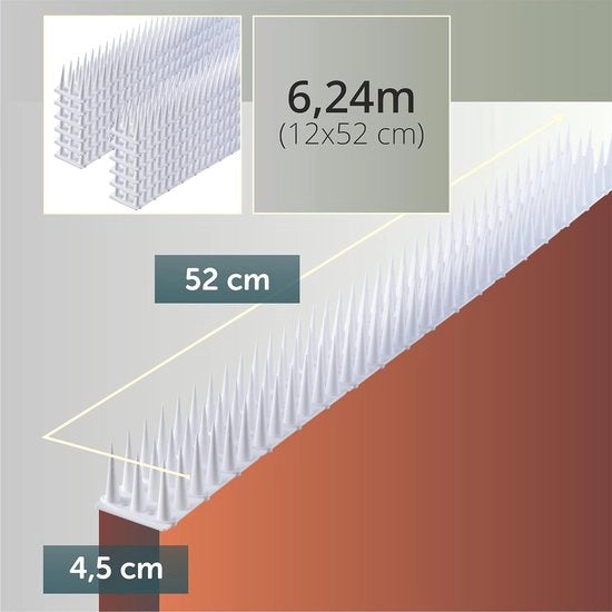 Difesa da uccelli in plastica 52 x 45 x 35 cm - Difesa da animali 3 file di spine per gatti, martore e colombi - Banchina finestra tetto difesa da colombi protezione da uccelli robusta (12 bianco) Difesa da uccelli