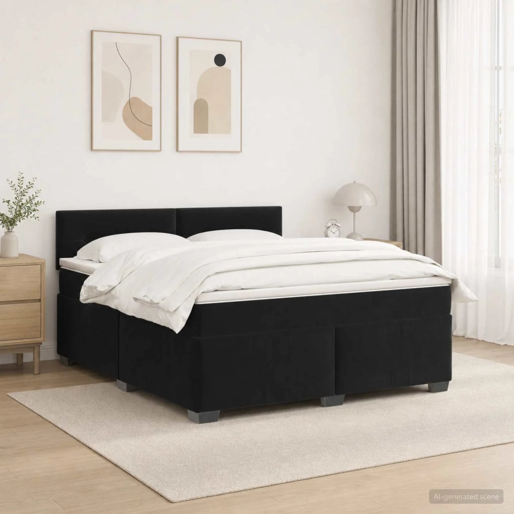 Letto con Box Spring, Materasso e LED Nero 140 x 200 cm Velluto 3452194