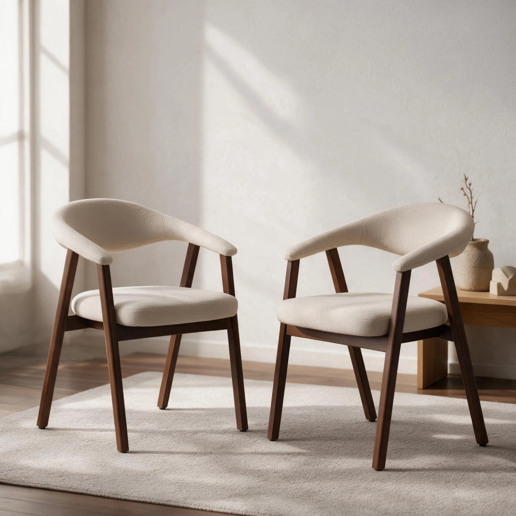 Set di 2 sedie in legno scuro e tessuto bouclé beige BARBARA