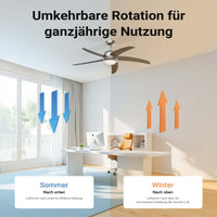 Ventilatore da soffitto Ø 136 cm con 5 pale, lampadario ventilatore con 3 velocità, telecomando, timer, modalità estiva e invernale, 70 W