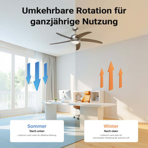 Ventilatore da soffitto Ø 136 cm con 5 pale, lampadario ventilatore con 3 velocità, telecomando, timer, modalità estiva e invernale, 70 W