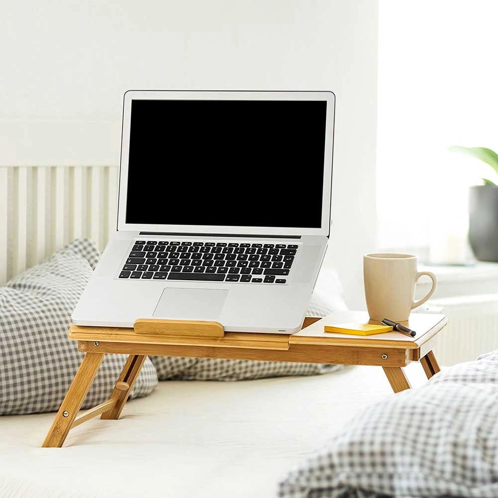 Tavolino Vassoio Letto Divano Porta Notebook Pc Tablet Pieghevole in Legno Bambu