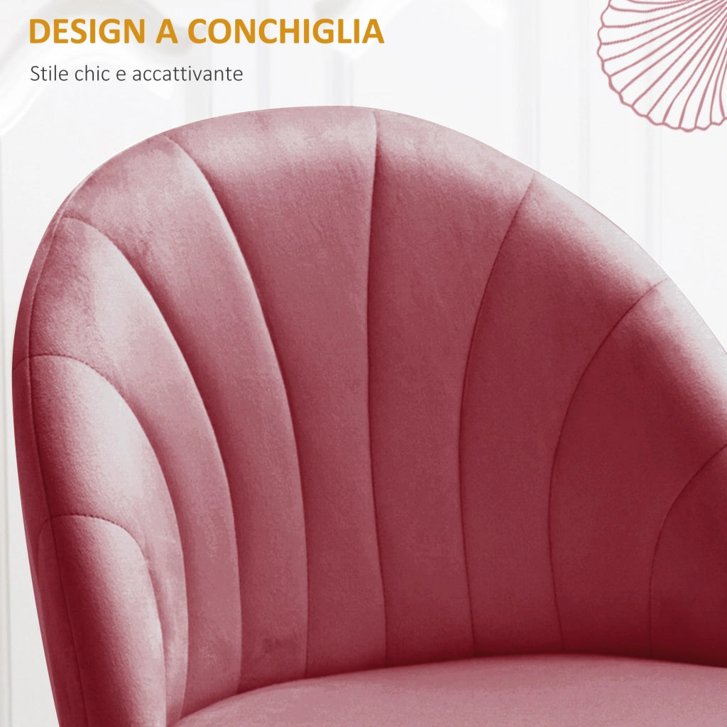 Sedia da Pranzo con Schienale a Conchiglia ¨C zephmum ¨C Velluto Rosso Antico, Gambe Metallo