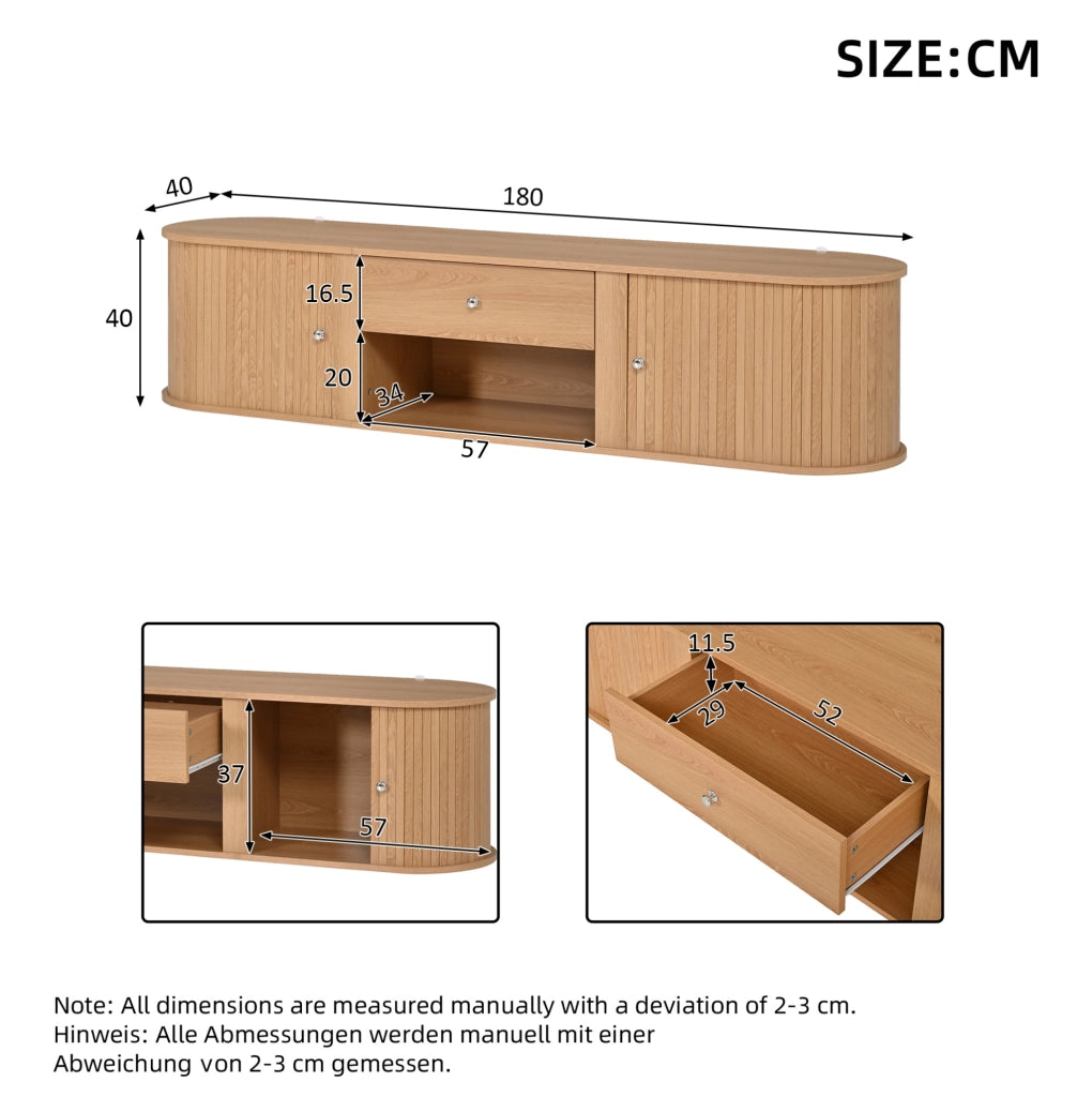 Mobile TV effetto legno con ante a serrandina, 180 cm