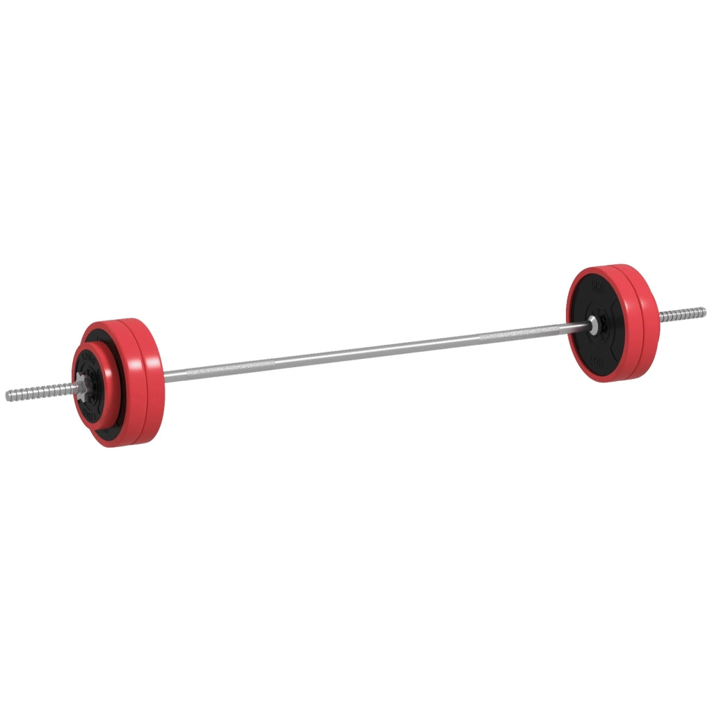 Set Bilanciere e Dischi da 30Kg Totali con 6 Pesi e 2 Dadi in Acciaio Rosso