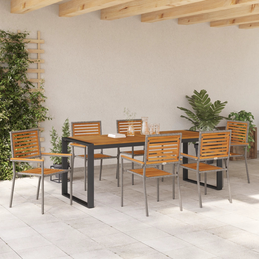 Set da Pranzo per Giardino  7 Pezzi Grigio Polyrattan Acacia