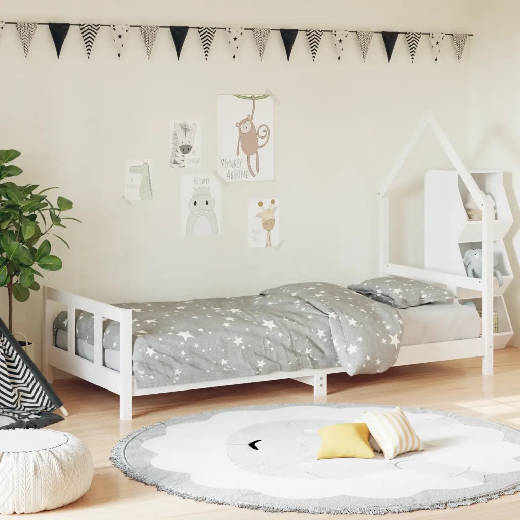 Giroletto per Bambini | Letto Infantile | Lettino Bianco 90x200cm in Legno Massello di Pino