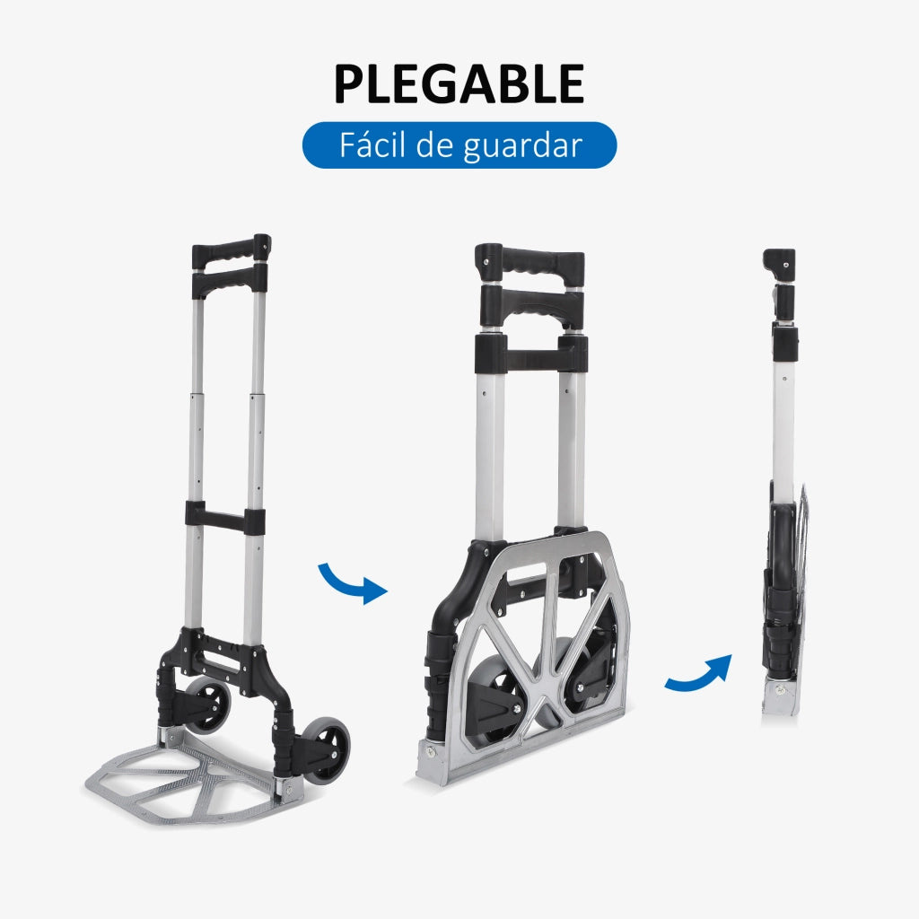Carrello Pieghevole ¨C Minimal ¨C Alluminio 2 Ruote 70 kg Mango Estensibile 41x38,5x100 cm Argento